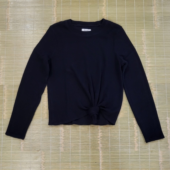 Madewell Elwood Knot Front Top Black Long Sleeve Medium - Picture 3 of 10